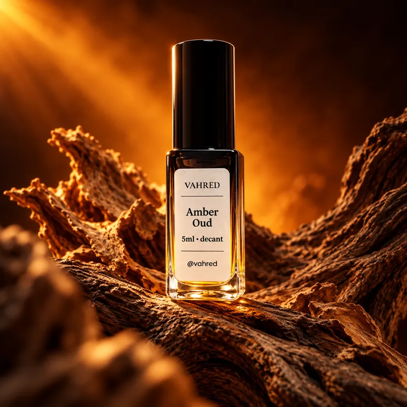 Decant VAHRED de 5 ml sobre madera, con atomizador negro